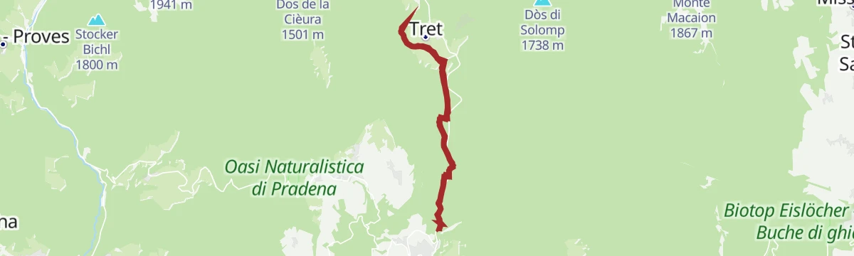 Route map: From Fondo to the Tret waterfall